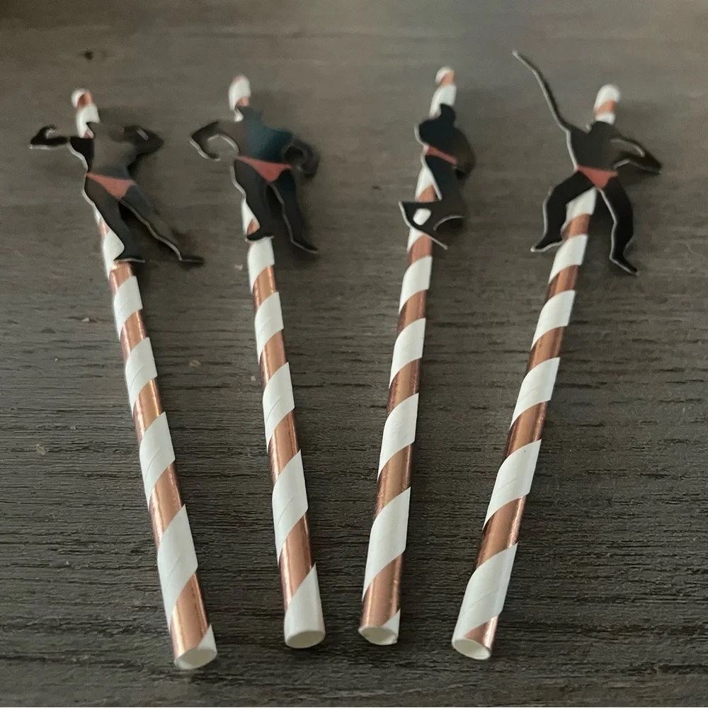 NWT Striped Party Straws with Bodybuilder Cutouts